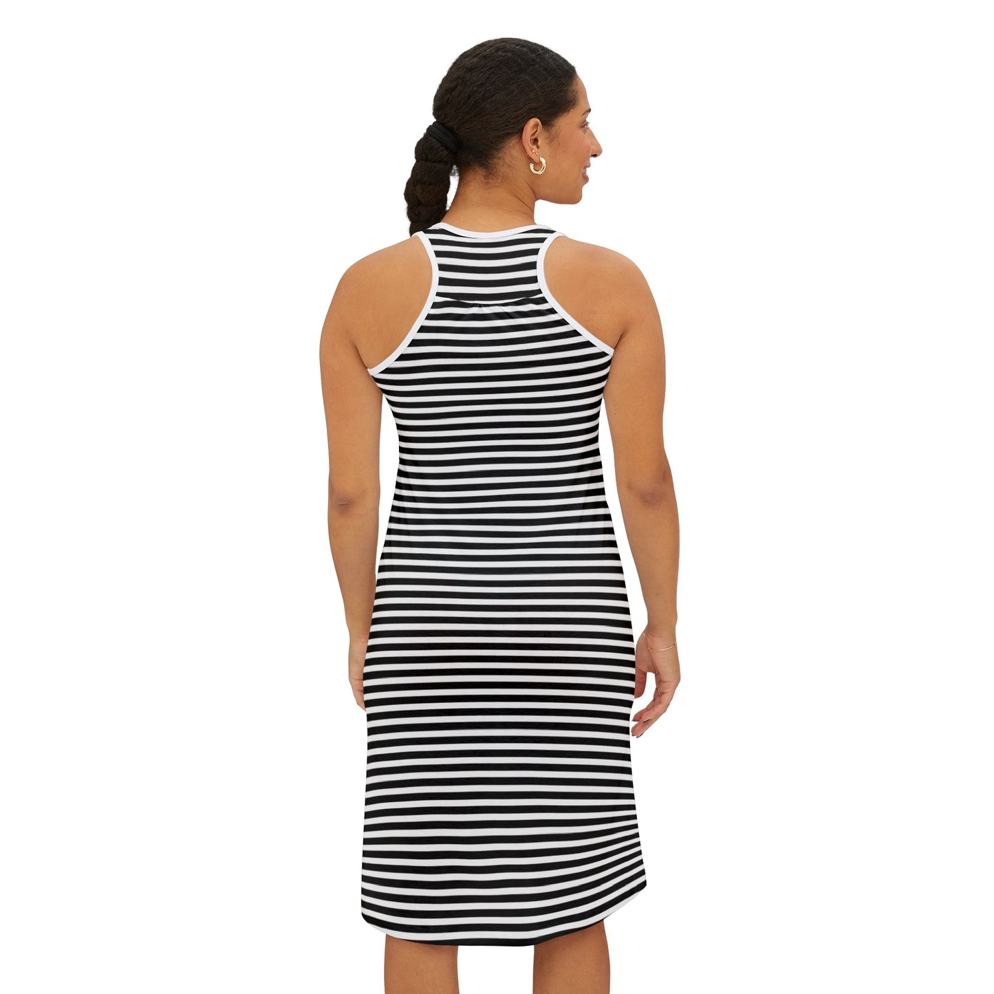 Chic Black and White Striped Women’s Racerback Dress Summer Wear