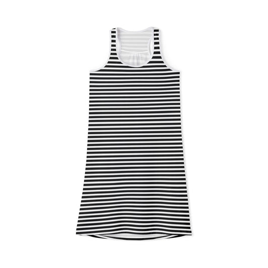 Chic Black and White Striped Women’s Racerback Dress Summer Wear