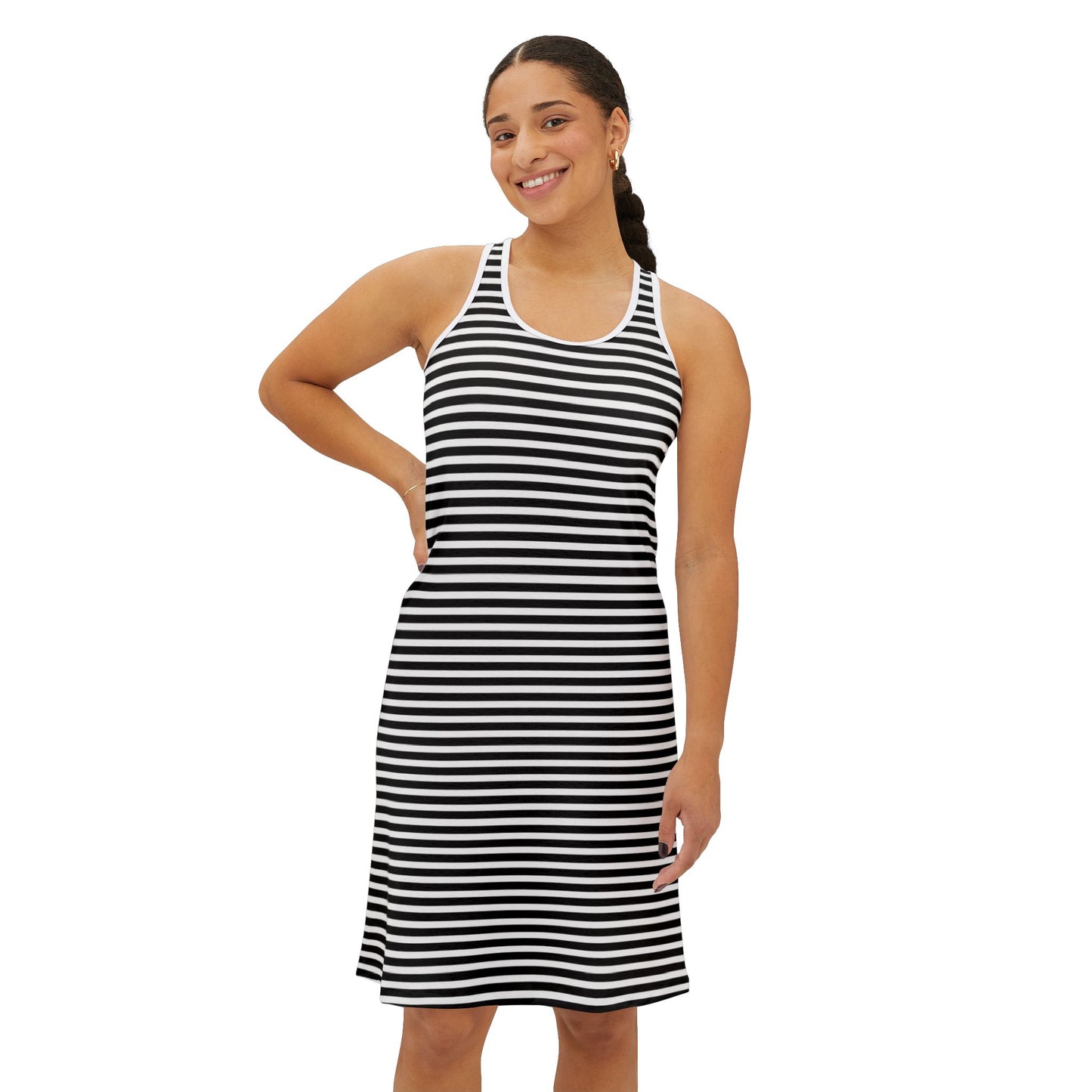 Chic Black and White Striped Women’s Racerback Dress Summer Wear
